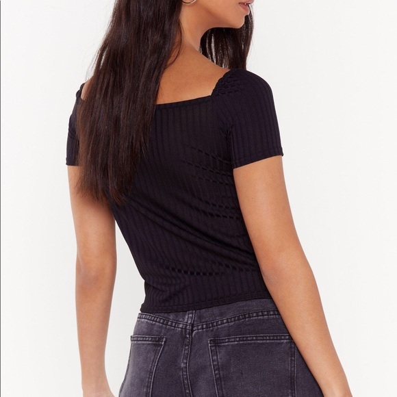 Black Sweetheart Neck Ruched Ribbed Top - Picture 2 of 3